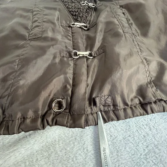 UBU Womens Brown Crinkle Jacket Textured Shawl Collar Drawstring Artsy Large - Picture 10 of 11